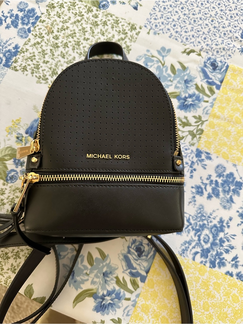 Michael Kors Black Mini Perforated Leather Backpack